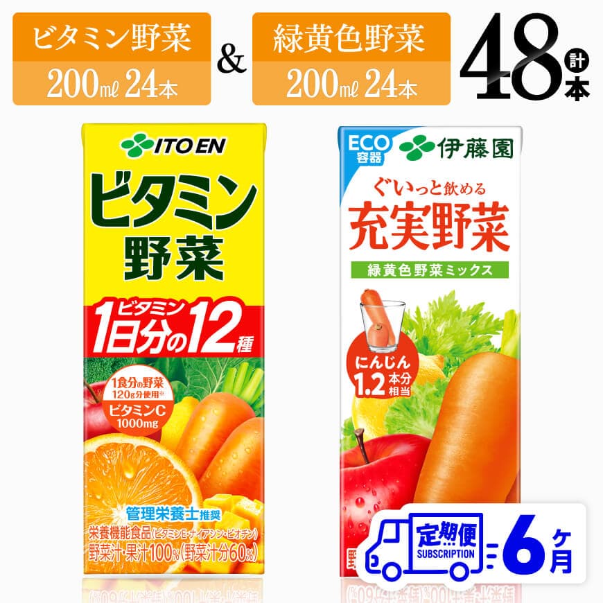 【6ヶ月定期便】ビタミン野菜(紙)24本＋緑黄色野菜(紙)24本　野菜ジュース 飲料[C07372t6]