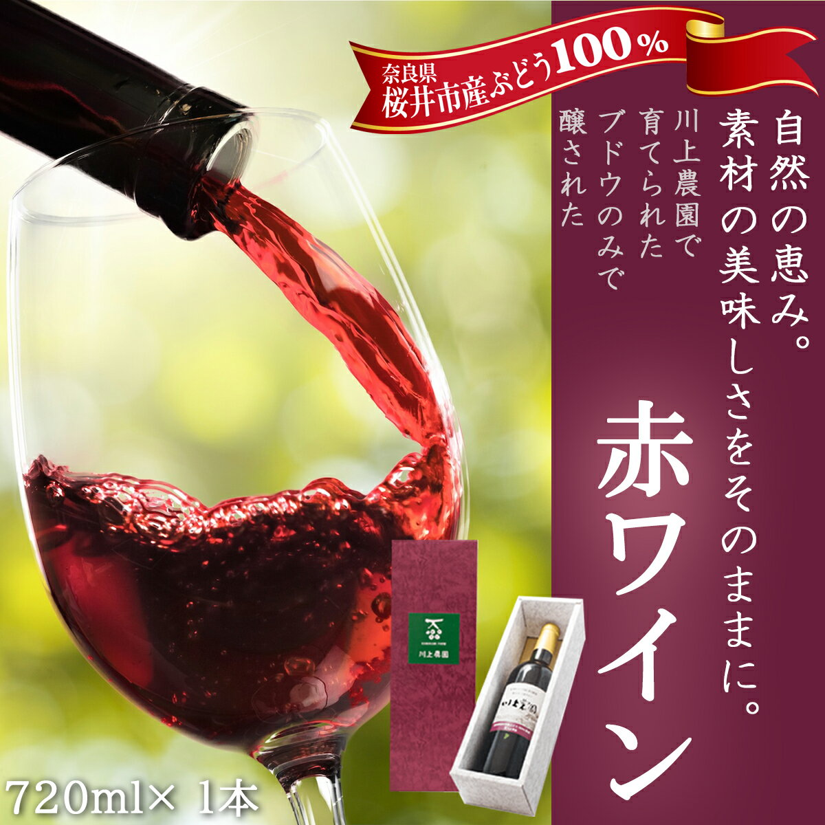 【ふるさと納税】＜欧州系ぶどう100％＞赤ワイン 720ml 1本／奈良県 国産 川上農園
