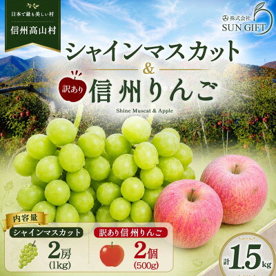 【ふるさと納税】秋の味覚 シャインマスカット1kg+ 訳あり 信州りんご 500g フルーツセット【2026年発送】【配送不可地域：離島・北海道・沖縄県】【1767511】