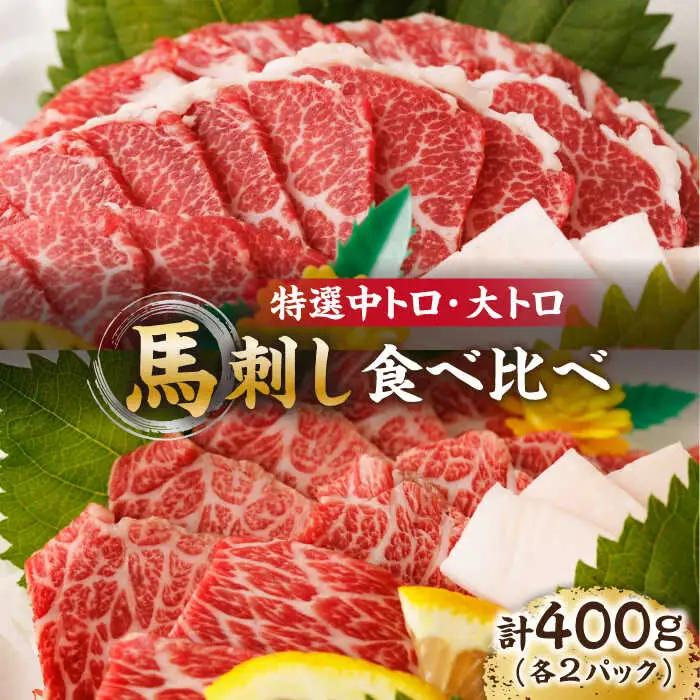 特選霜降り馬刺し 中トロ大トロ2種食べ比べセット 計400g（各2pc）【馬刺しの郷 民守】 2種馬刺し 中トロ 大トロ 熊本 霜降り 特選 [ZBL017]