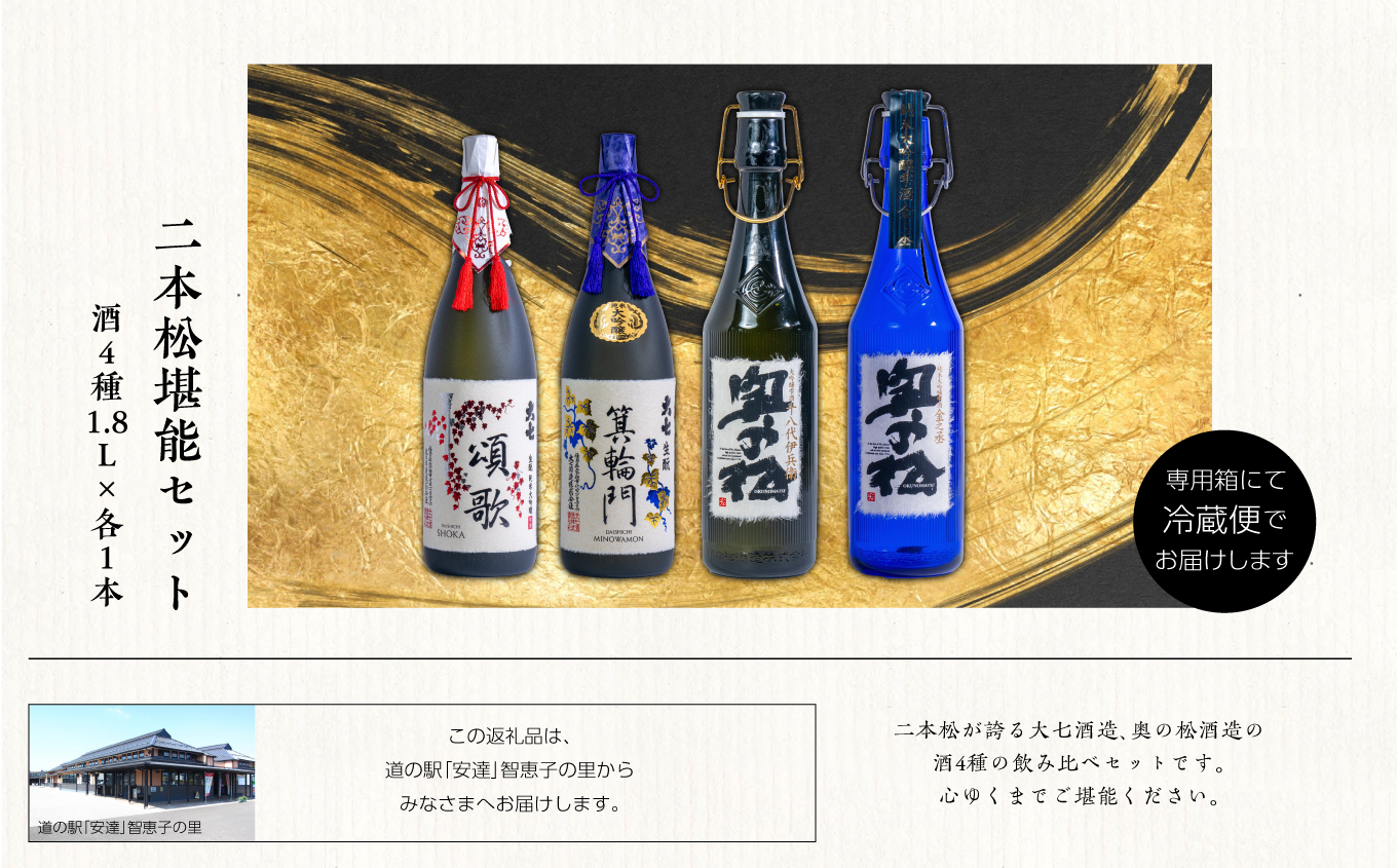 二本松堪能セット「頌歌「箕輪門」「金之丞」「十八代伊兵衛」1800ml×合計4本 お酒 日本酒 人気 ランキング おすすめ ギフト 故郷 ふるさと 納税 福島 ふくしま 二本松市 送料無料【道の駅「安