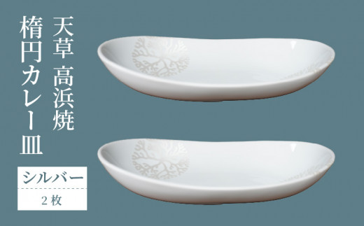 S026-067_天草 高浜焼 楕円カレー皿 2枚セット(シルバー)