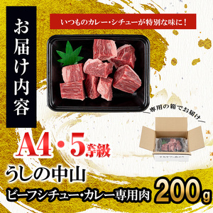贅沢和牛カレー・ビーフシチュー専門肉200g(200g×1袋) 黒毛和牛 和牛 肉 牛肉 国産 九州産 鹿児島県産 日本一 a1-133