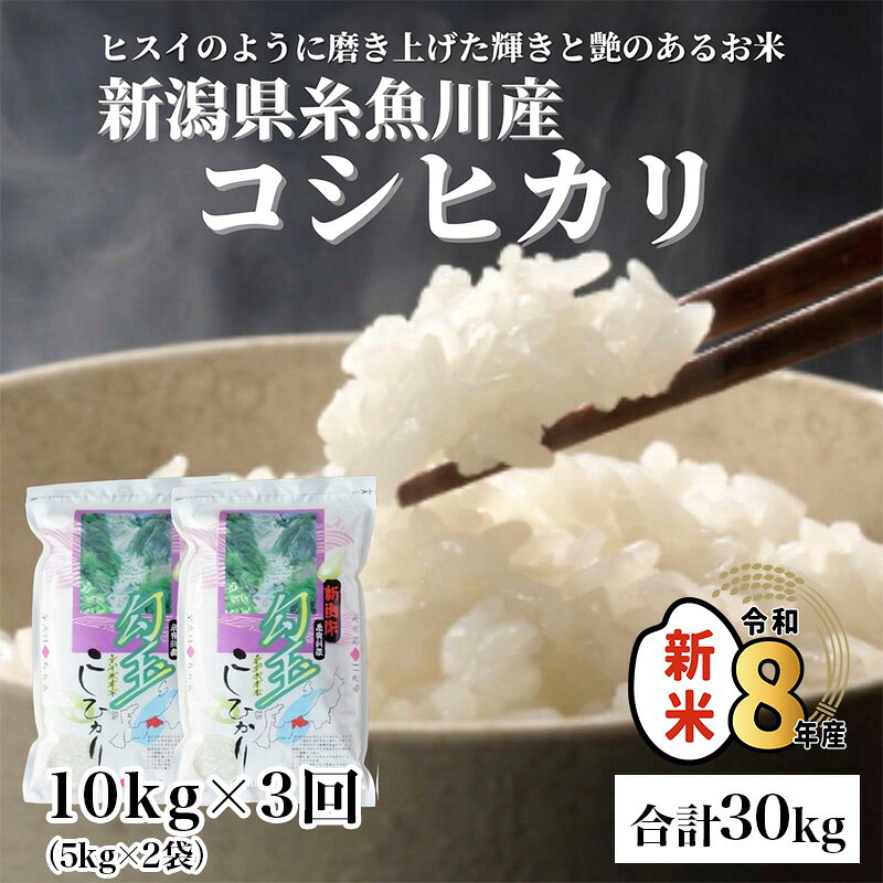 【ふるさと納税】コシヒカリ『勾玉米』10kg (5kg×2)×3回《令和8年産》【3ヶ月定期便】【10月以降順次発送】糸魚川産コシヒカリ 新潟米 精米したてをお届け 精米 お弁当 おにぎり こしひかり 米30kg 米5kg 人気 おすすめ 木島米穀店