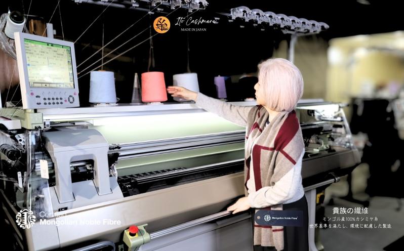 『Noble Fibre』100％カシミヤ・マフラー ワインインターシャ G3329