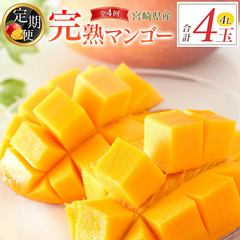 【ふるさと納税】宮崎特産「完熟マンゴー4L×1玉」お届け定期便（全4回）計4玉 特産 国産 果物 フルーツ 旬 産地直送 大玉