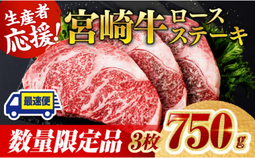 《数量限定牛肉》宮崎牛ロースステーキ3枚(750g) 肉牛牛肉宮崎牛ステーキ用牛肉BBQに牛肉アウトドア牛肉記念日牛肉ブランド牛お祝用牛肉ブランド牛肉精肉最速便牛肉応援牛肉送料無料牛肉 [D0603]