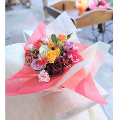 ふるさと納税 杵築市 『天使のバラ』薔薇だけの自立型花束(色MIX)Sサイズ