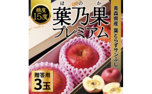 糖度15度以上!高級 贈答用葉とらずりんご(サンふじ)3玉 化粧箱付き【1520642】