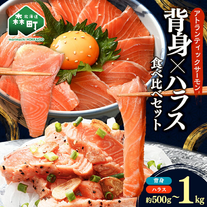 【ふるさと納税】 サーモン 食べ比べ セット 約500g 約1kg (500g×2) 選べる容量 背身 & ハラス ＜道産ネットミツハシ＞ アトランティックサーモン 鮭 サーモン 北海道 森町 ふるさと納税 mr1-1375var