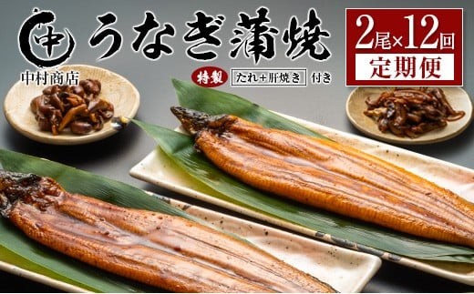
                  ＜定期便＞2尾×全12回 国産 うなぎ 蒲焼 有頭 計4.3kg以上（1回あたり 計362g以上） 肝焼き・たれ付き 宮崎県産 鰻 中村商店
                