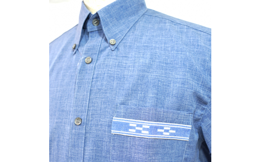 みんさウェア ボタンダウン（薄青） 男性用 Mサイズ AI-23 Mサイズ