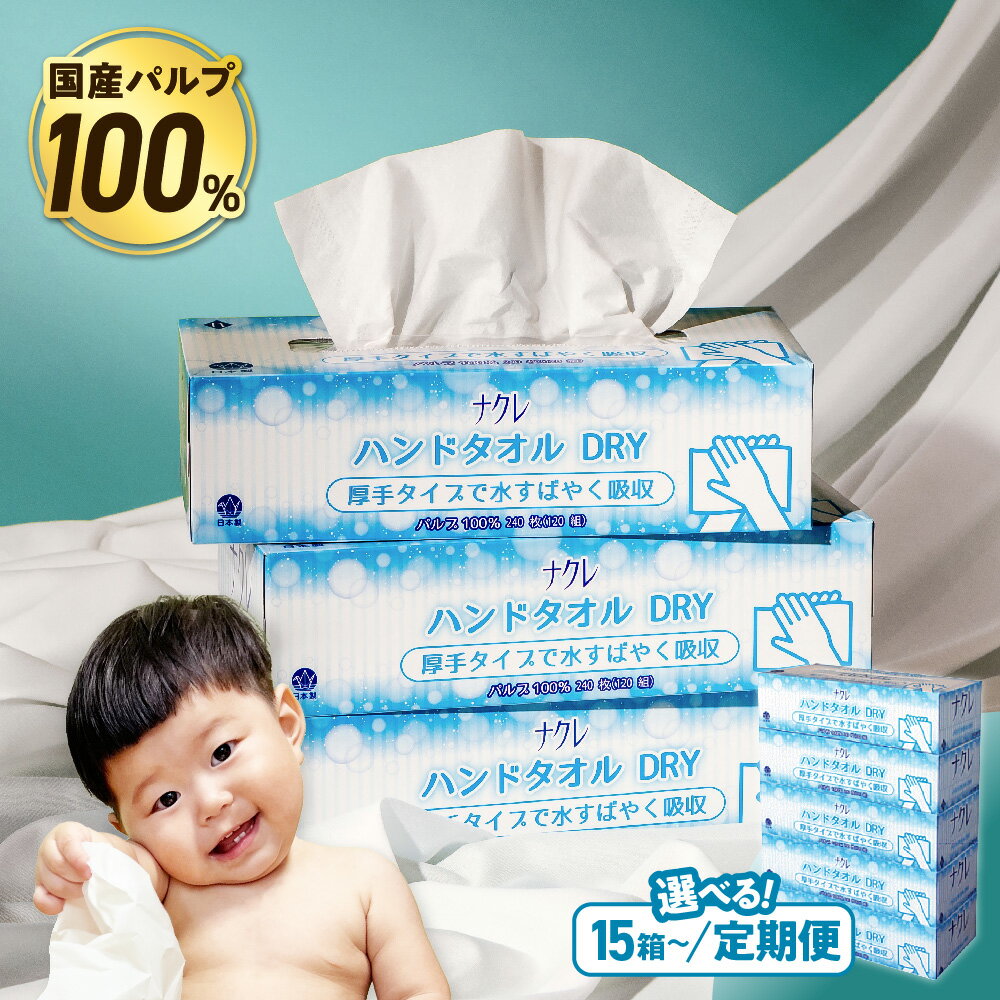 【ふるさと納税】ナクレ ハンドタオル DRY 日用品 定期便 15 25 50個 (5箱組 240枚120組） ペーパー ハンドペーパー キッチンペーパー ペーパータオル キッンタオル タオル 紙 厚手 ティッシュ 岩手 金ケ崎 送料無料 まとめ買い 国産 介護 福祉