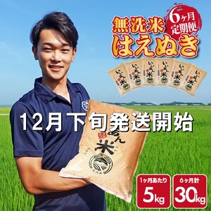 SM0031　12月下旬発送開始／【6回定期便】令和7年産 無洗米はえぬき　5kg×6回(計30kg)　農家直送『いいあん米』AG