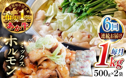 
            【全6回定期便】熊本和牛あか牛ホルモン 約1kg 【有限会社 三協畜産】 [AYCQ069]
          