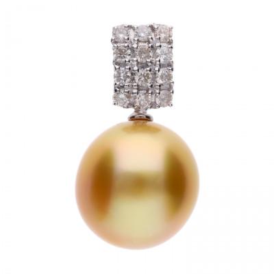 ふるさと納税 神戸市 【月影】ゴールデンパール(南洋真珠) ダイヤモンド PT900 プラチナ ペンダントトップ