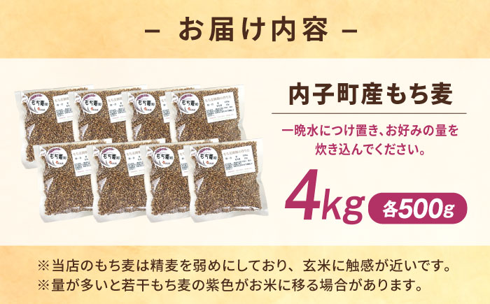内子町産もち麦4kg ／ 国産 雑穀米 もち麦 ごはん おすすめ 送料無料 米 【株式会社内子フレッシュパークからり】 [BKAD011]