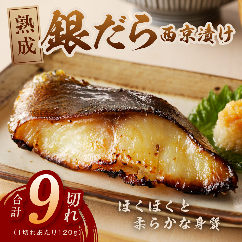 【年内発送】銀鱈 西京漬け 120g×9切れ【厚切り 小分け 熟成 銀だら ぎんだら ギンダラ 海産物 魚 惣菜 西京焼き 味噌 お酒のあて 訳あり サイズ不揃い 家計応援 切り落とし】 G2256y