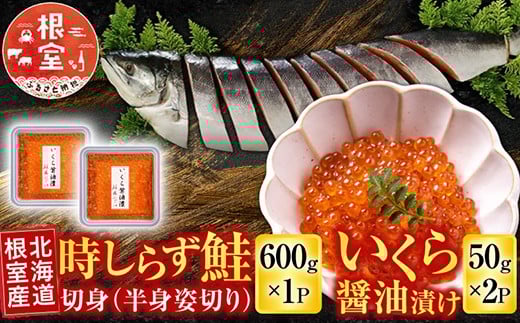 B-42106 【北海道根室産】時しらず鮭600g×1P・いくら醤油漬け50g×2P