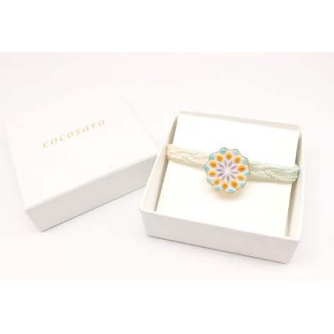 cocosara ヴィオラの花を感じさせる・シックな花火の帯留（水色×黄×紫） 和装小物 着物用 A12-212