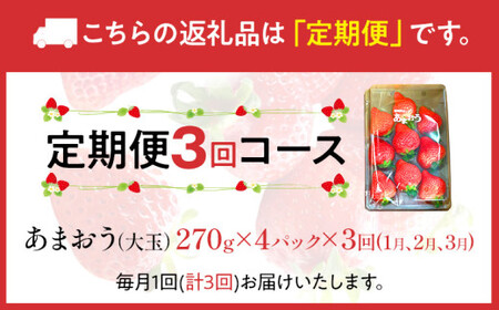 あまおう（大玉）、4パック×3回（1月、2月、3月）定期便（270g/パック）CT002