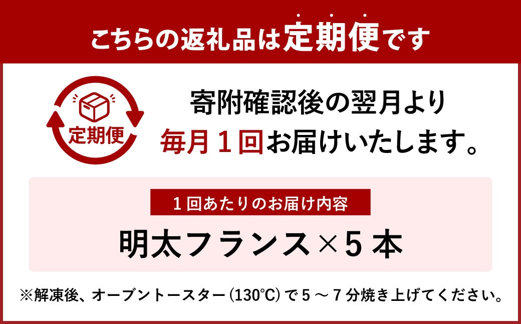 【4ヶ月定期便】 明太子屋がこだわった明太フランス 5本セット×4回 計20本