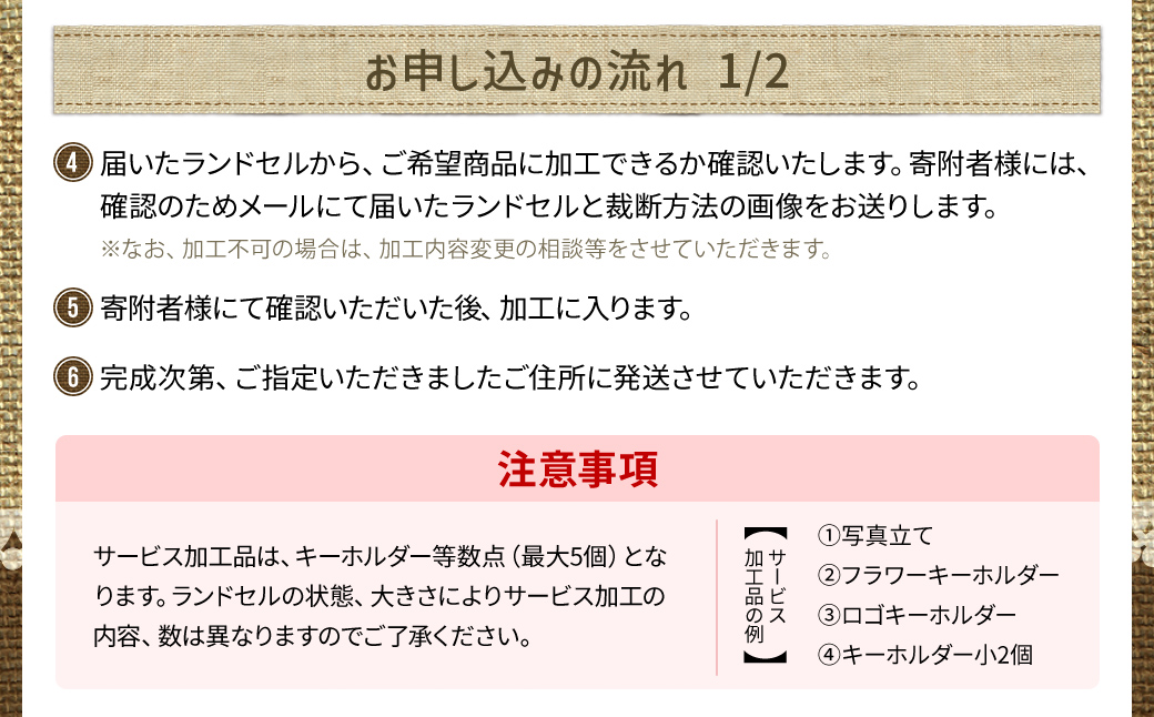 ランドセルリメイク工房　★綺麗な手縫い仕上げ★＜財布リメイクセット＞二つ折ベルト付き財布１点＆小物2点リメイクセット C006