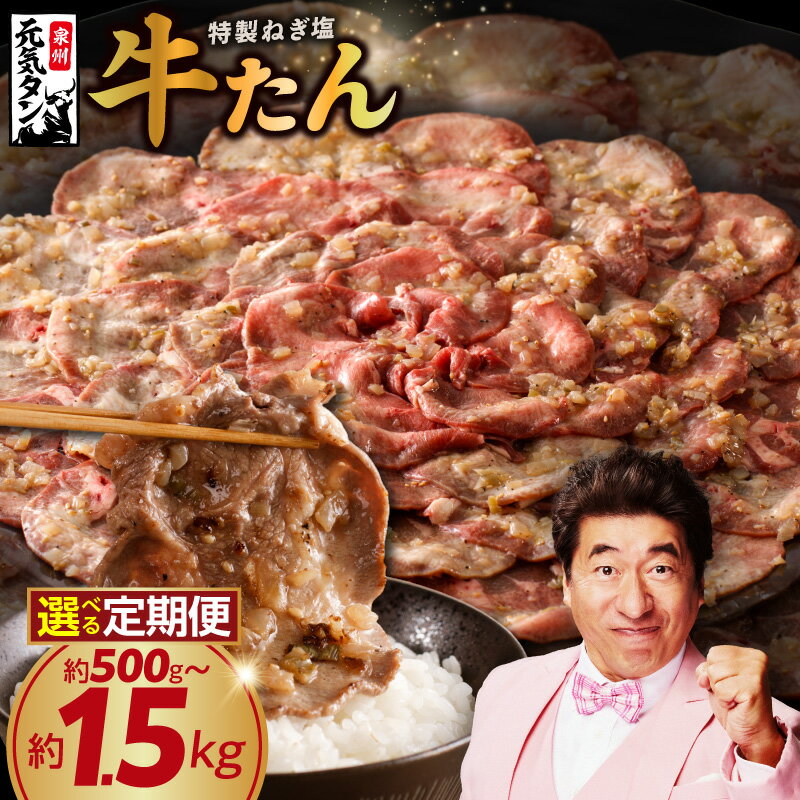 【ふるさと納税】【訳あり】 定期便 特製 ネギ塩 牛タン 選べる 内容量 500g ~ 1.95kg 全2回 / 全3回 / 全4回 / 全6回 薄切り 厚切り 毎月配送コース 小分け 牛肉 スライス サイズ 不揃い 味付け肉 たん 肉 ねぎ塩牛タン 冷凍 焼肉 BBQ 送料無料 肉の泉佐野 大阪府 泉佐野市
