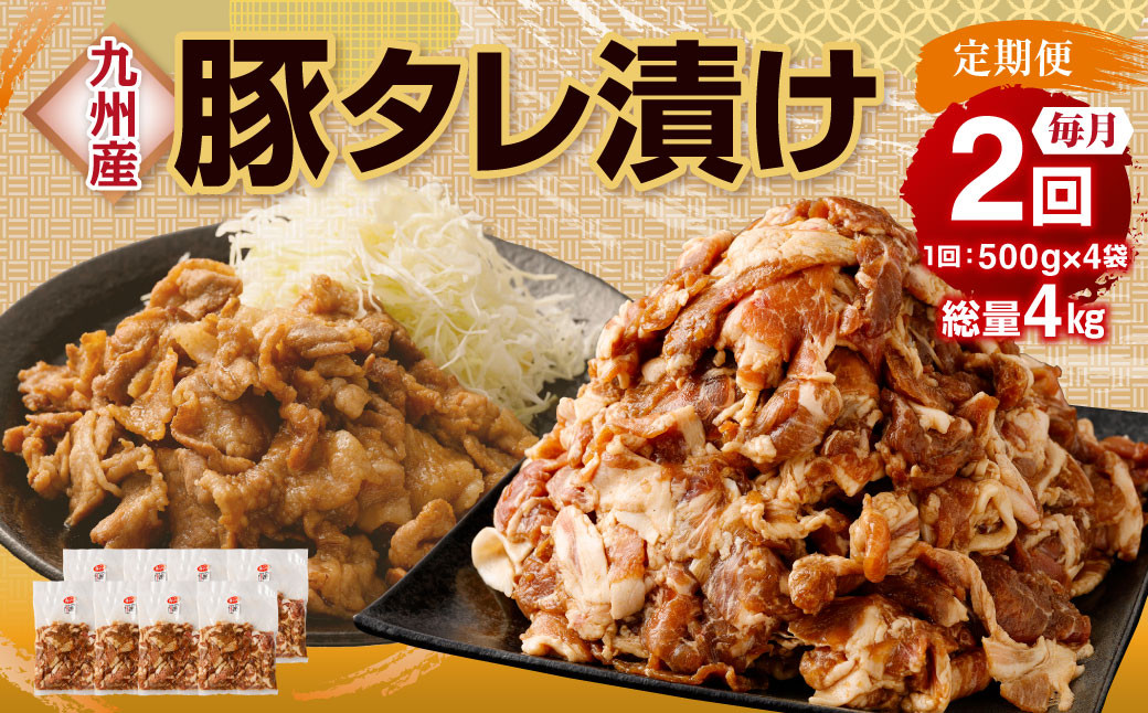 
【2ヶ月定期便】 九州産豚 タレ漬け 合計2kg 500g×4袋 ×2回 総計4kg 豚肉 小間切れ コマ切れ 肉 タレ 冷凍 豚 小分け 簡単調理 定期便 2回 国産 九州産 熊本県 水俣市
