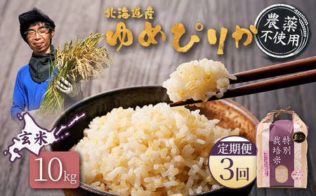 【2025年産】【定期便：3回】北海道産 特別栽培米 ゆめぴりか 玄米 10kg（無化学肥料・農薬不使用）【25141】