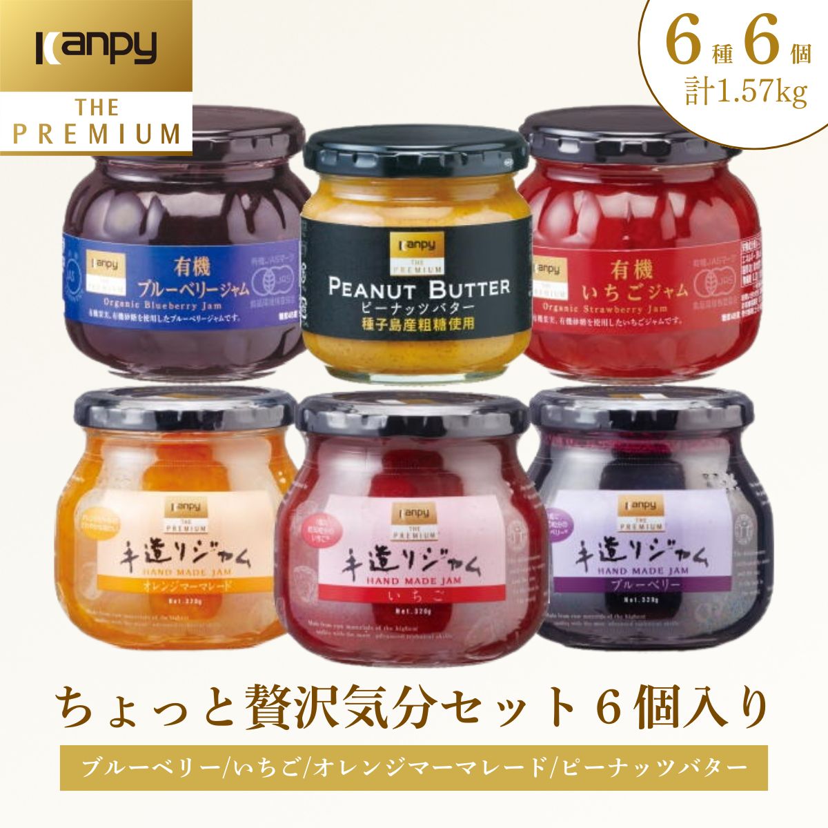 【ふるさと納税】【10月〜6月発送】ちょっと贅沢気分セット 6個入り 計1.57kg｜兵庫県 丹波篠山市 ジャム フルーツ ギフト 果物 詰め合わせ カンピー カンピーザプレミアム ピーナッツバター いちご ブルーベリー マーマレード 小分け 個包装
