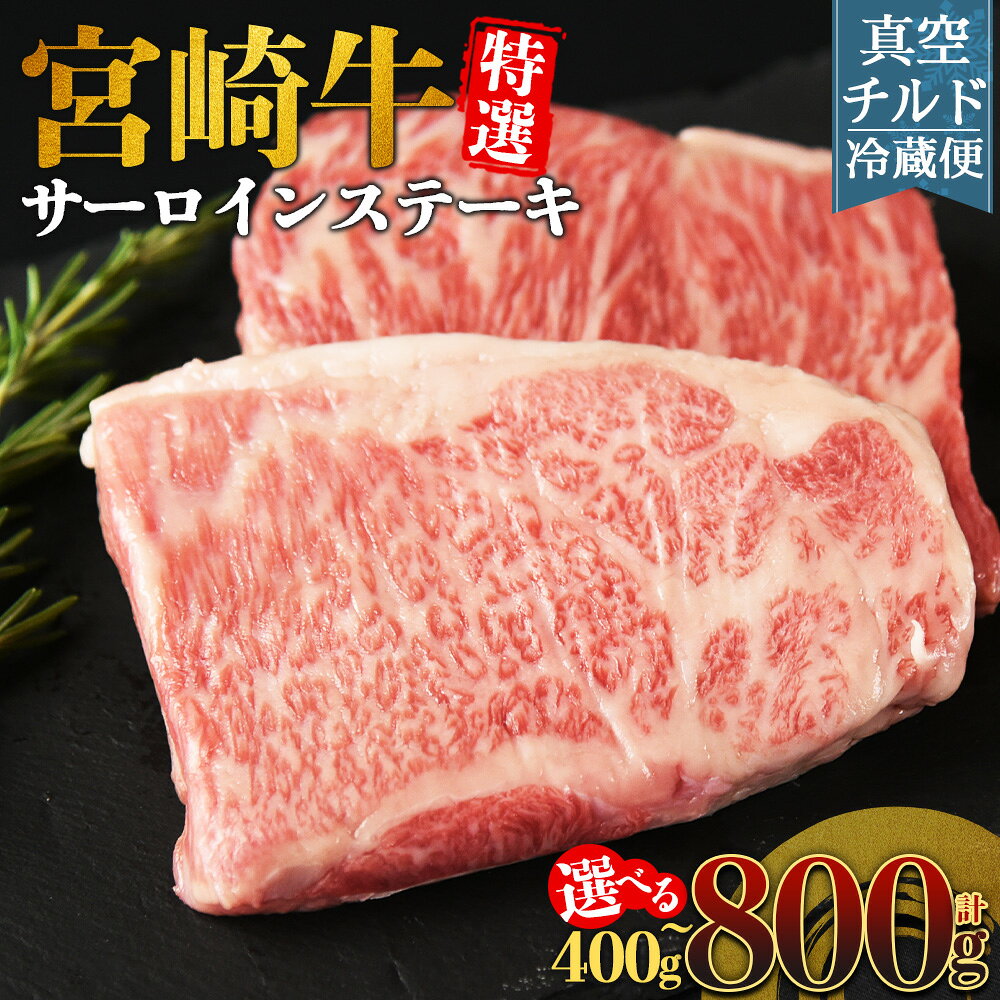 【ふるさと納税】＜【新鮮チルド】宮崎牛特選サーロインステーキ＞※入金確認後、14営業日以内に順次発送 選べる 内容量 枚数 2枚 3枚 4枚 400g 600g 800g A5等級 ランク 最高等級 高級 お肉 ステーキ 和牛 黒毛和牛 ブランド牛 真空パック 個包装 新鮮 鮮度 【冷蔵】