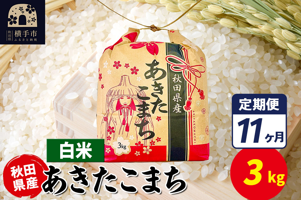 《定期便11ヶ月》あきたこまち 3kg×1袋【白米】令和7年産 秋田県産 こまちライン [こまちライン あきたこまち ブランド米 お米 白米 精米 米どころ 秋田 秋田県産]