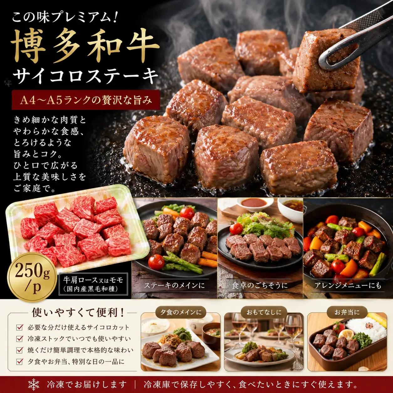 この味プレミアム！【A4～A5】博多和牛サイコロステーキ 750ｇ（250ｇ×3ｐ)【CP067c】
