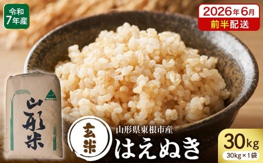 【令和7年産】※2026年6月前半発送※ 玄米 はえぬき30kg 山形県 東根市産 深瀬商店提供 hi053-065-061