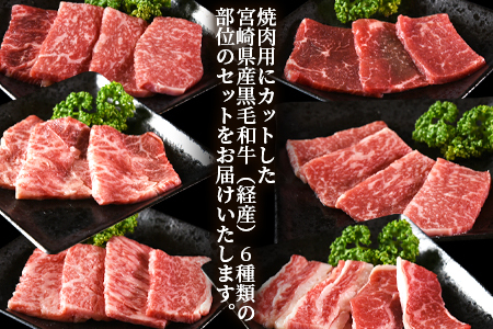 ＜宮崎県産黒毛和牛(経産)6種焼肉セット 600g＞翌月末迄に順次出荷【 国産 黒毛和牛 牛肉 牛 精肉 焼き肉 焼肉 サーロイン リブロース 肩ロース ウデ モモ バラ 贈答品 ギフト 贈り物 グル