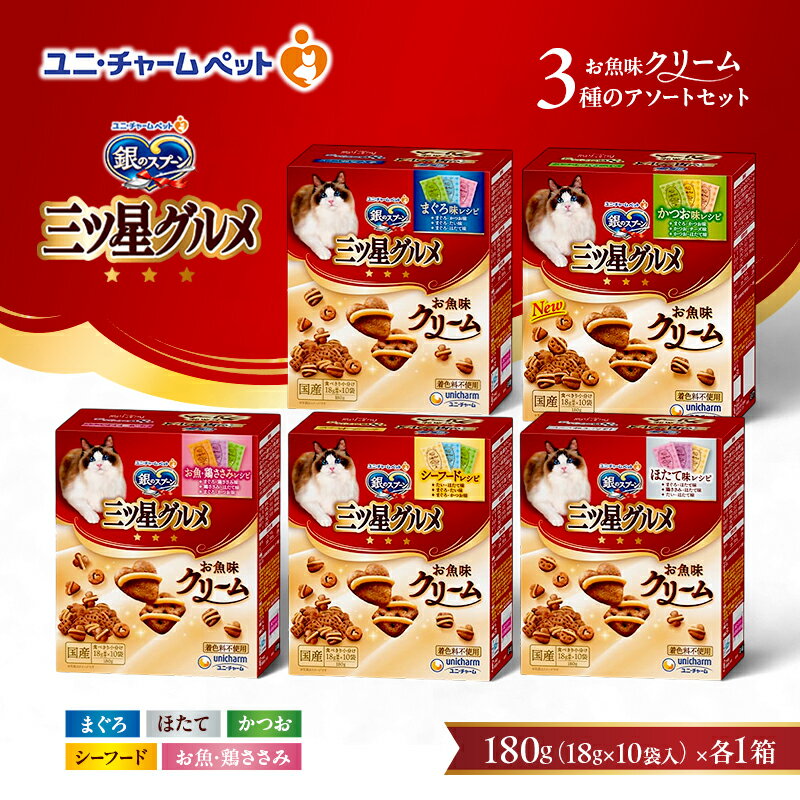 【ふるさと納税】銀のスプーン 三ツ星グルメ お魚味クリーム 3種のアソートセット ペットフード キャットフード 猫のごはん 猫用フード 猫 ペット ドライ ユニ・チャーム ペット ユニ・ケアー　お届け：通常ご寄附頂いてから約1～2ヶ月以内に発送