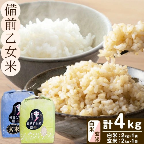 米 こめ コメ 備前乙女米 白米 玄米 計4kg 石原果樹園《30日以内に出荷予定（土日祝除く）》岡山県 浅口市 ご飯 お米 国産 岡山県産 送料無料