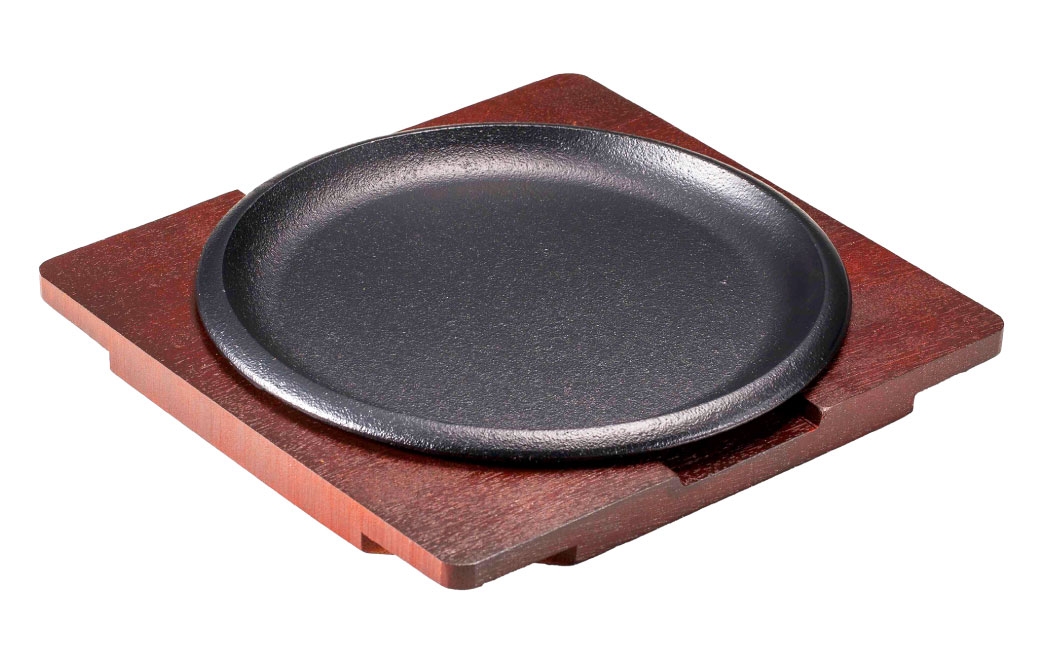 トキワ鉄器ステーキ皿＆ハンドル付き木台タイプIH対応丸判浅型20cm