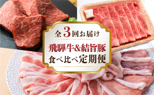 定期便 全3回 飛騨牛 結旨豚 A5等級 赤身ステーキ 100g×4枚 もも カタ ロース すきしゃぶ用 500g しゃぶしゃぶセット 計800g 冷凍 ｜ 飛騨牛 定期便 牛肉 定期便 飛騨牛 A5 飛騨牛 すき焼き 飛騨牛 ステーキ 豚肉 定期便 豚肉 しゃぶしゃぶ 牛肉 赤身 牛肉 豚肉 食べ比べ 定期便 肉 和牛 結旨豚 ブランド豚 豚肉 結旨豚 ブランド豚 白川郷 [S903]