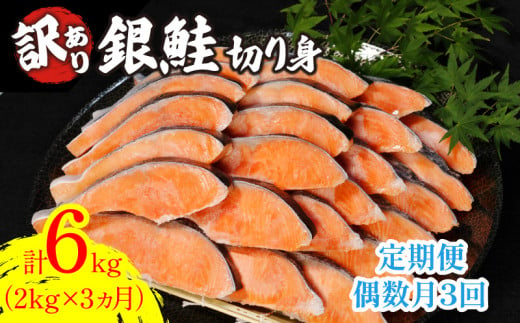 定期便 3回 偶数月 訳あり 銀鮭 切り身 2kg×3回 計6kg 冷凍 切身 サイズ 不揃い 規格外 ふるさと人気 ( 鮭 サケ シャケ 塩銀鮭 人気の海鮮返礼品 カマ サーモン 魚 家庭用 おかず) 【北海道･沖縄･離島への配送不可】