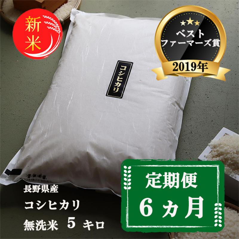 米 定期便 6ヶ月 ベストファーマーズ賞受賞 コシヒカリ 無洗米 5kg 無農薬 無添加 令和7年産 お米 新米 5キロ 6か月 30kg 30キロ 白米 精米 一等米 産地直送 送料無料 長野 定期 6回