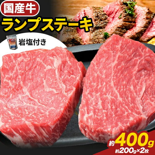 【ふるさと納税】国産牛 ランプステーキ 約400g 約200g×2枚 ヒマラヤレッド岩塩 100g (株)仲辻《30日以内に出荷予定(土日祝除く)》大阪府 羽曳野市 送料無料 牛肉 牛 国産 ステーキ 焼き肉 ランプ 岩塩