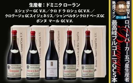FD586 福智山ダム熟成 五つ星生産者 ブルゴーニュ最高峰GC  5本 詰め合わせセット ワイン お酒 酒 アルコール 赤ワイン 熟成ワイン 洋酒 果実酒 冷蔵