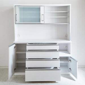 （ホワイト柾目）【開梱設置】 カプリス キッチンボード 幅120cm 耐震 食器棚 引き戸 ダイニングボード 完成品 キッチン収納 120幅 国産 大川家具