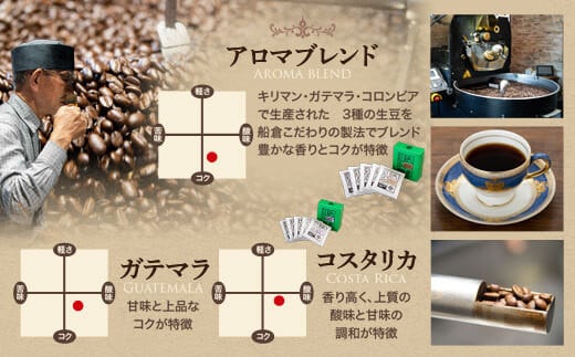 CS-208-1 【豆でお届け】バラエティーパック6袋ｘ3箱＋珈琲豆200gx3種〔アロマブレンド、ガテマラ、コロンビア〕セット