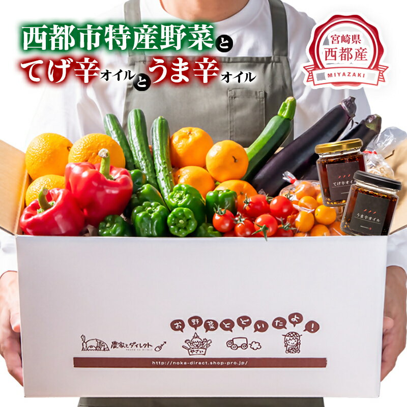 【ふるさと納税】宮崎県西都市特産野菜と辛味オイル2種セット「宮崎てげ辛オイル・宮崎うま辛オイル」＜1.5-23＞ 野菜 調味料 オイル ズッキーニ ナス ピーマン きゅうり【先行予約】1月以降発送