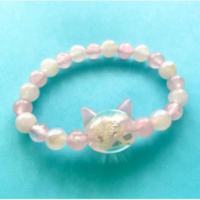 ふるさと納税 奈良市 光る猫玉とローズクオーツのブレスレット(レディースサイズ)
