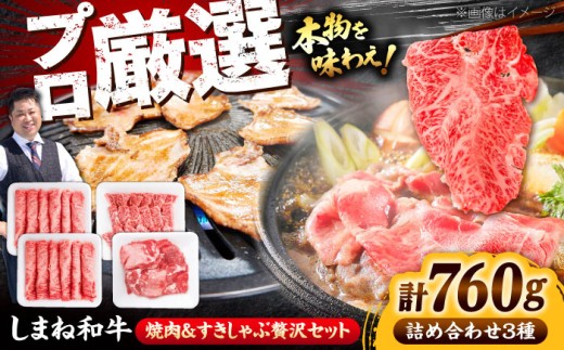 牛肉【肉料理食べ比べ！】しまね和牛焼肉＆すきしゃぶ贅沢セット（760g）肉 和牛 牛肉 お肉 焼肉 しゃぶしゃぶ セット すき焼き 焼肉用カルビ1P 焼肉用タン1P すきしゃぶ用2P やきにく タン カルビ ミックス 国産 国産牛 焼き肉 夕食 人気 詰め合わせ 760g肉 焼肉用 すきしゃぶ 霜降り肉 しまね和牛 ブランド牛 贅沢牛 肉料理 島根県雲南市/株式会社O.R.C [AIEF016]