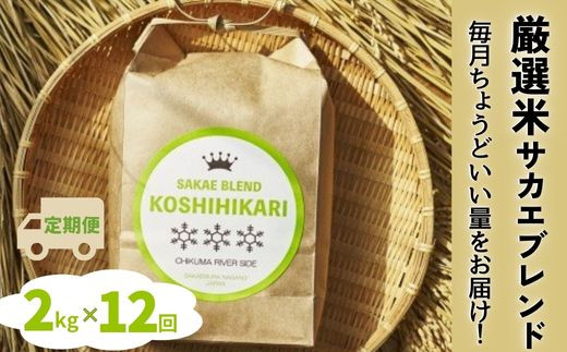 
ついに出ました厳選米サカエブレンド定期便 限定発売！毎月ちょうどいい量をお届けます!
2kg毎月お届け(12回)
